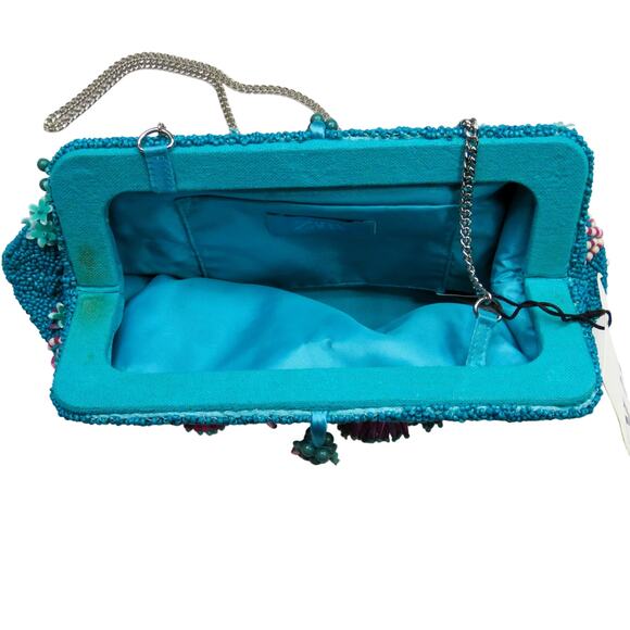 Zara Multicolor Floral Beaded Crossbody Bag with Silver Chain Strap Embellished - Picture 8 of 10